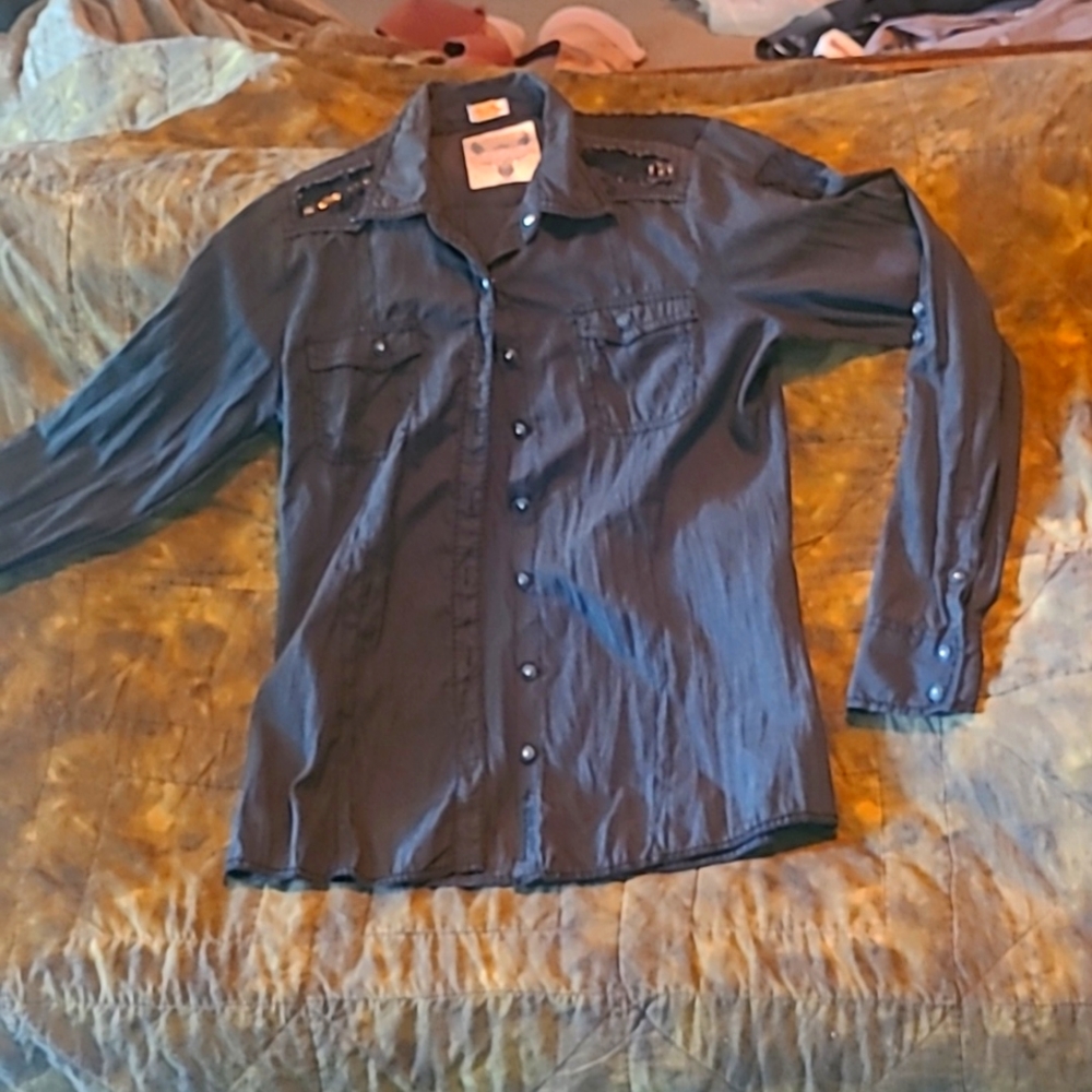 L Roar button down western style sequin accent